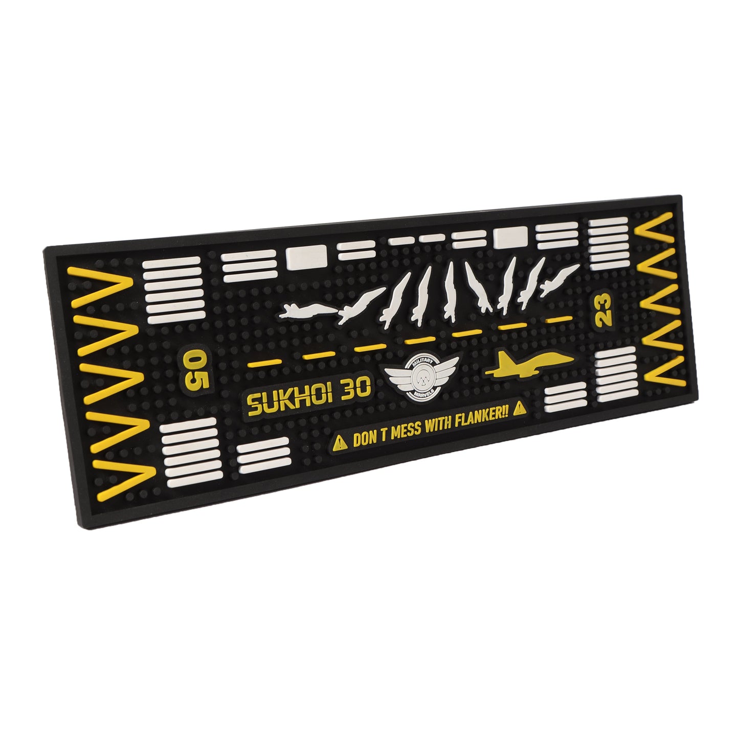 Yellow and white mats for bar