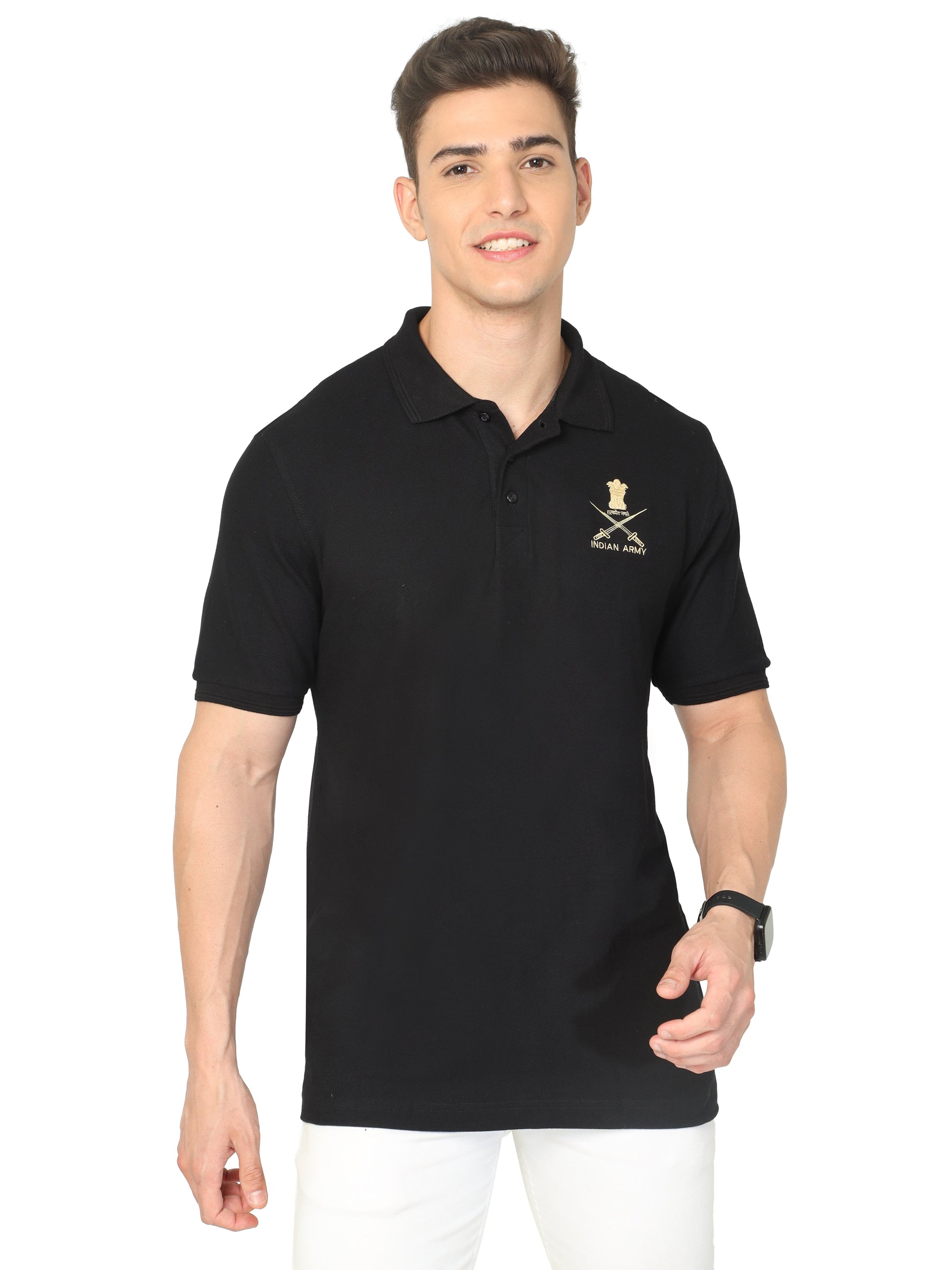 Black Collared Indian Army Tshirt for men