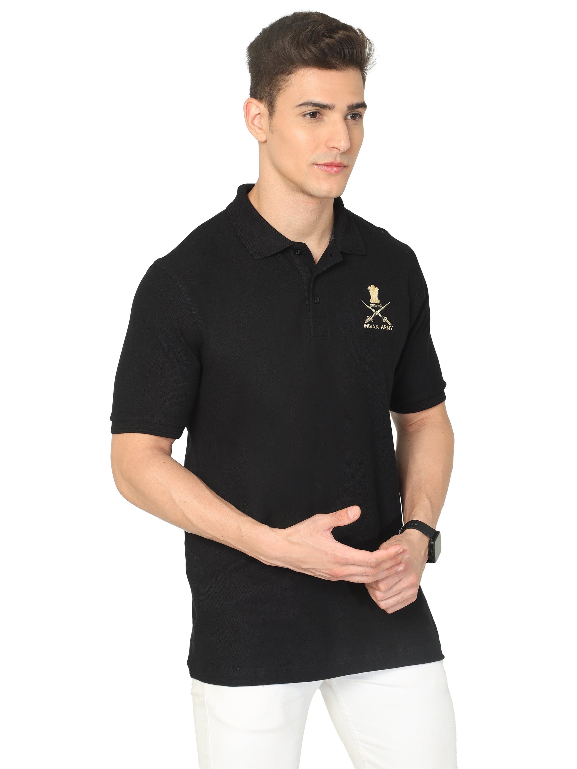 Black Collared Indian Army Tshirt for men