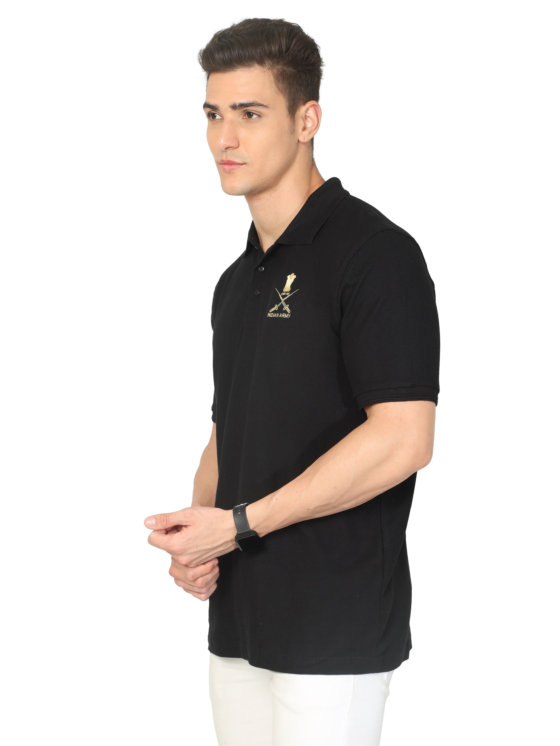 Black Collared Indian Army Tshirt for men