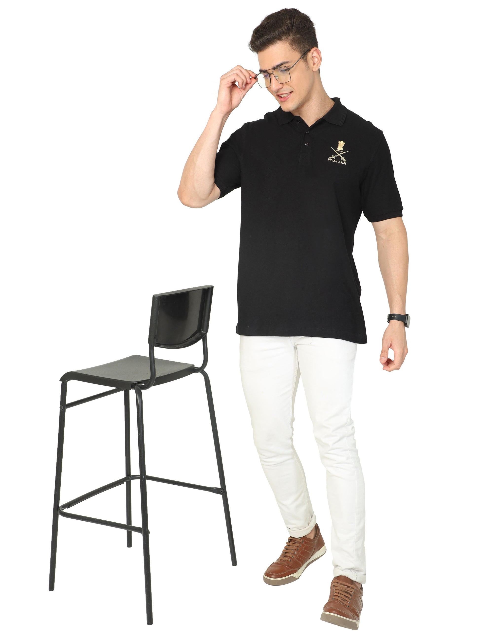 Black Collared Indian Army Tshirt for men