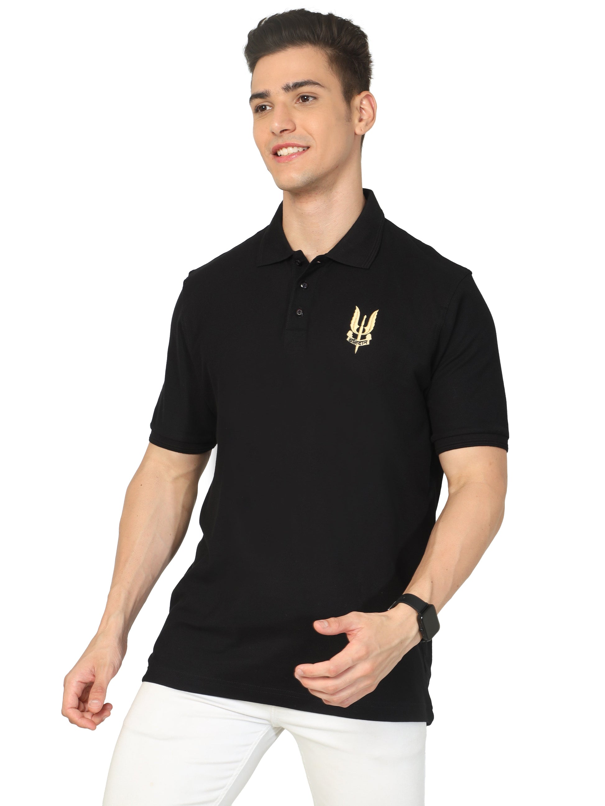 Balidan Badge T Shirt Black Collared for men