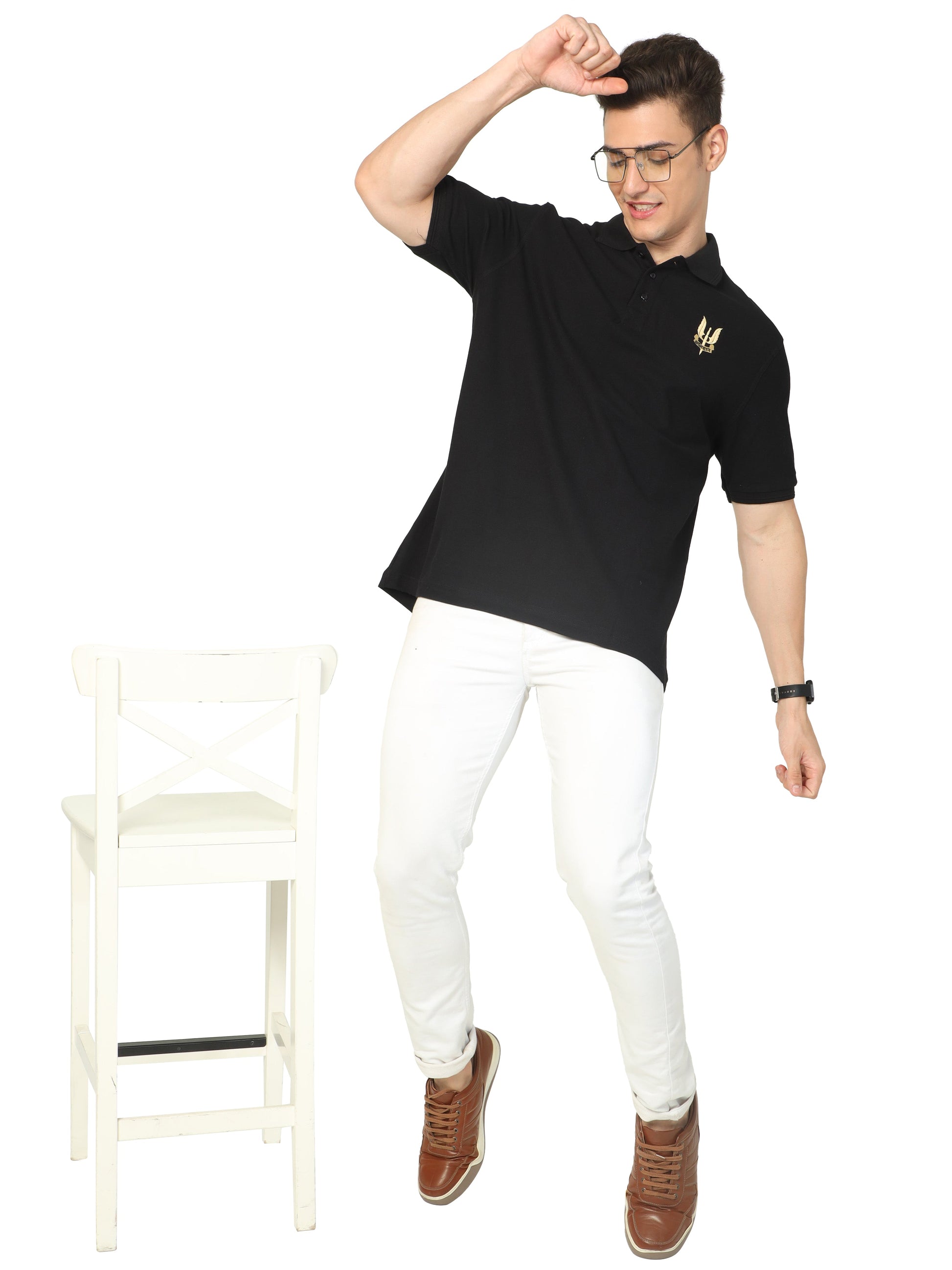 Balidan Badge T Shirt Black Collared for men
