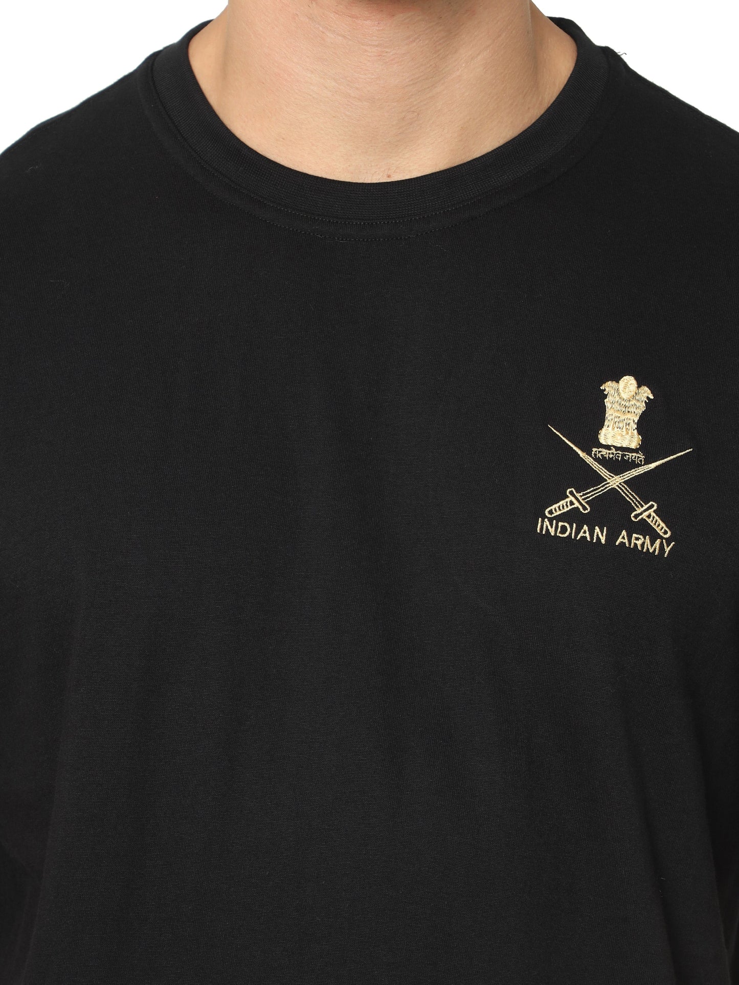 Round Neck Army Soldier T Shirt Black for men