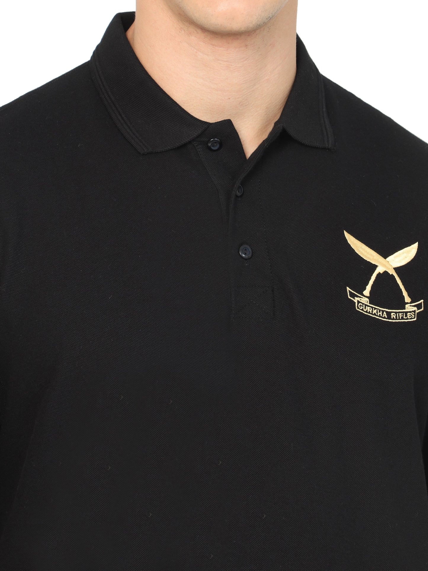 Collared Black Gorkha Regiment T Shirt for men