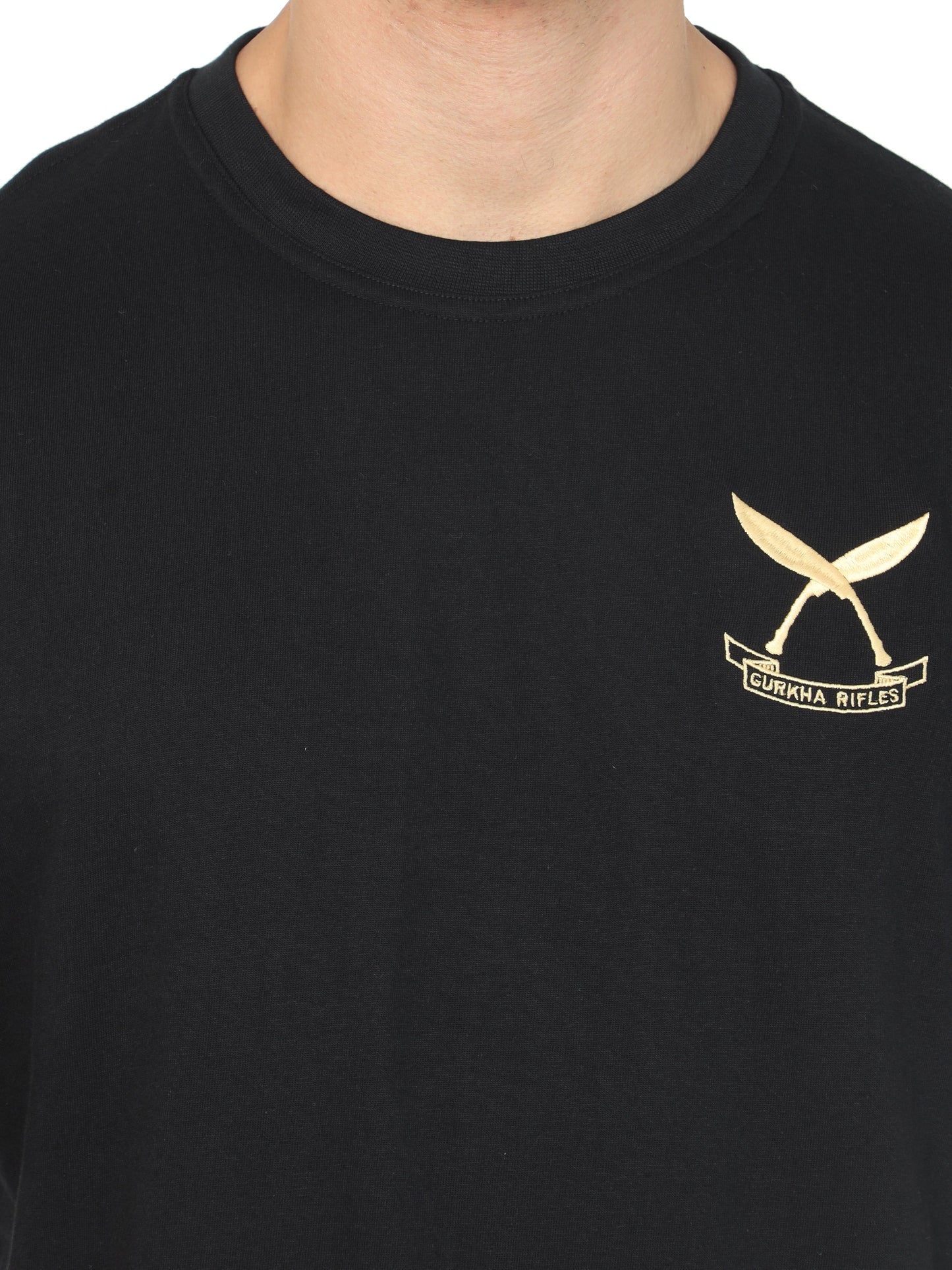 Black Round Neck T Shirt Gorkha Rifles for men
