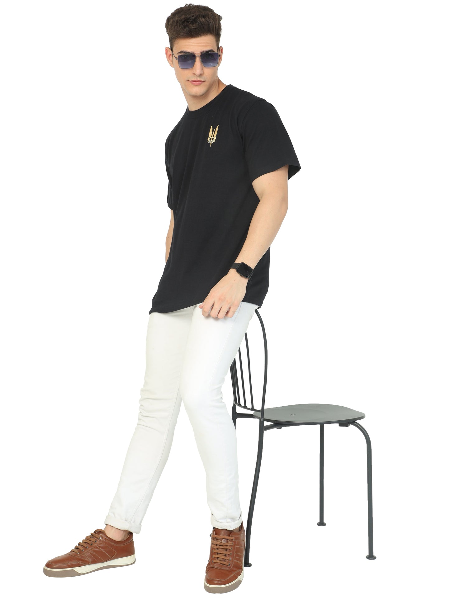 Black Round Neck Balidan Badge T Shirt for men