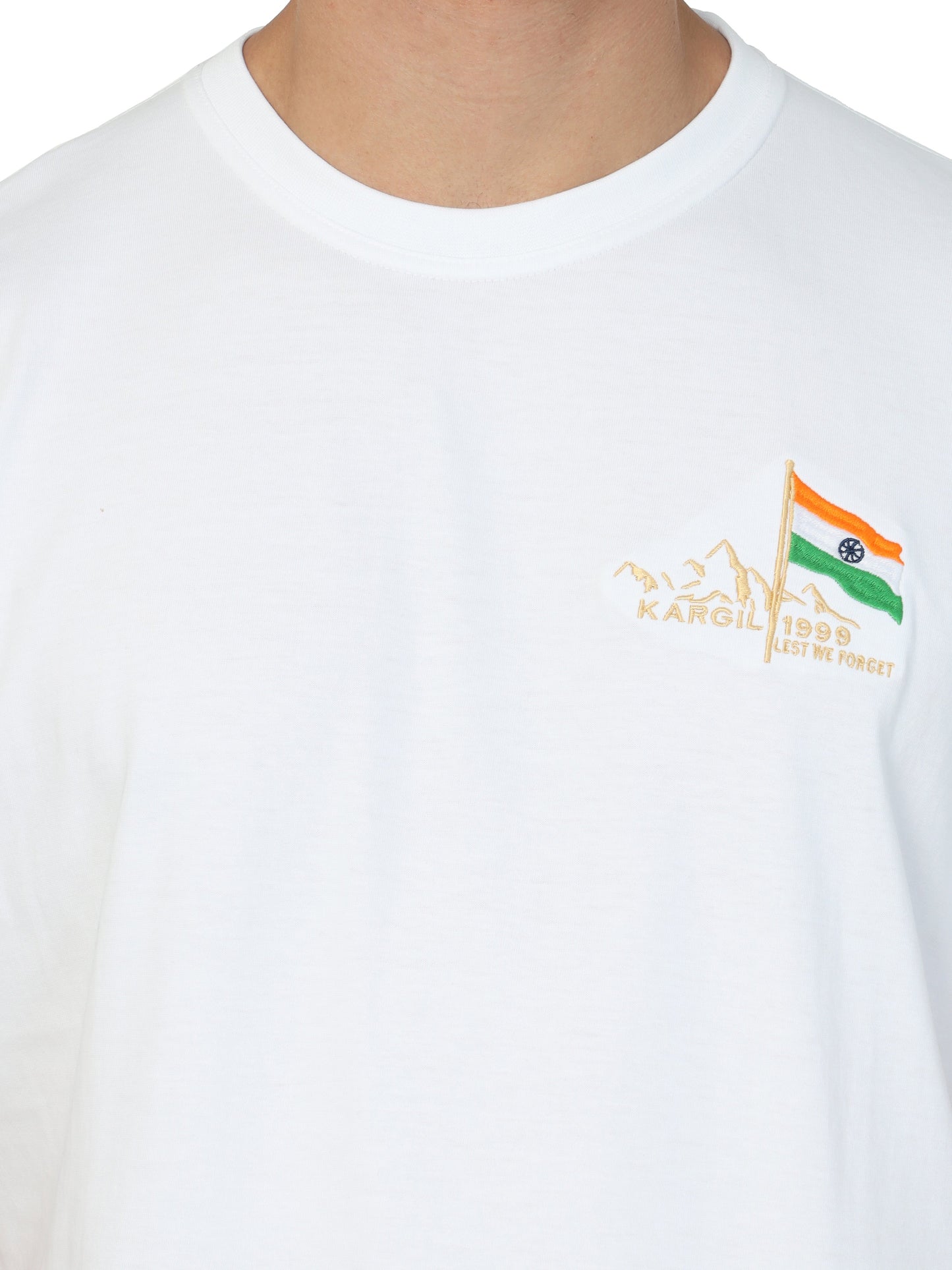 Round Neck White Kargil Tshirt for men