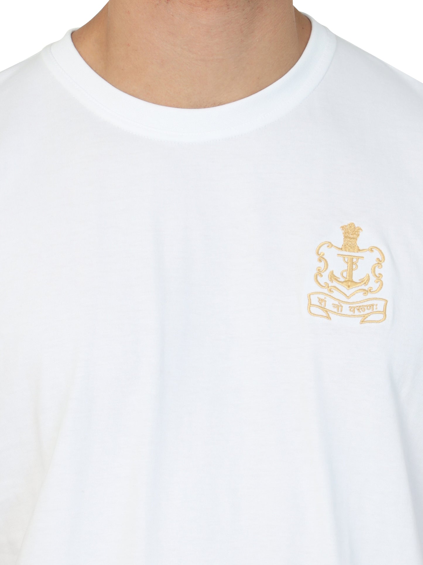 Round Neck White Indian Navy T Shirt for men