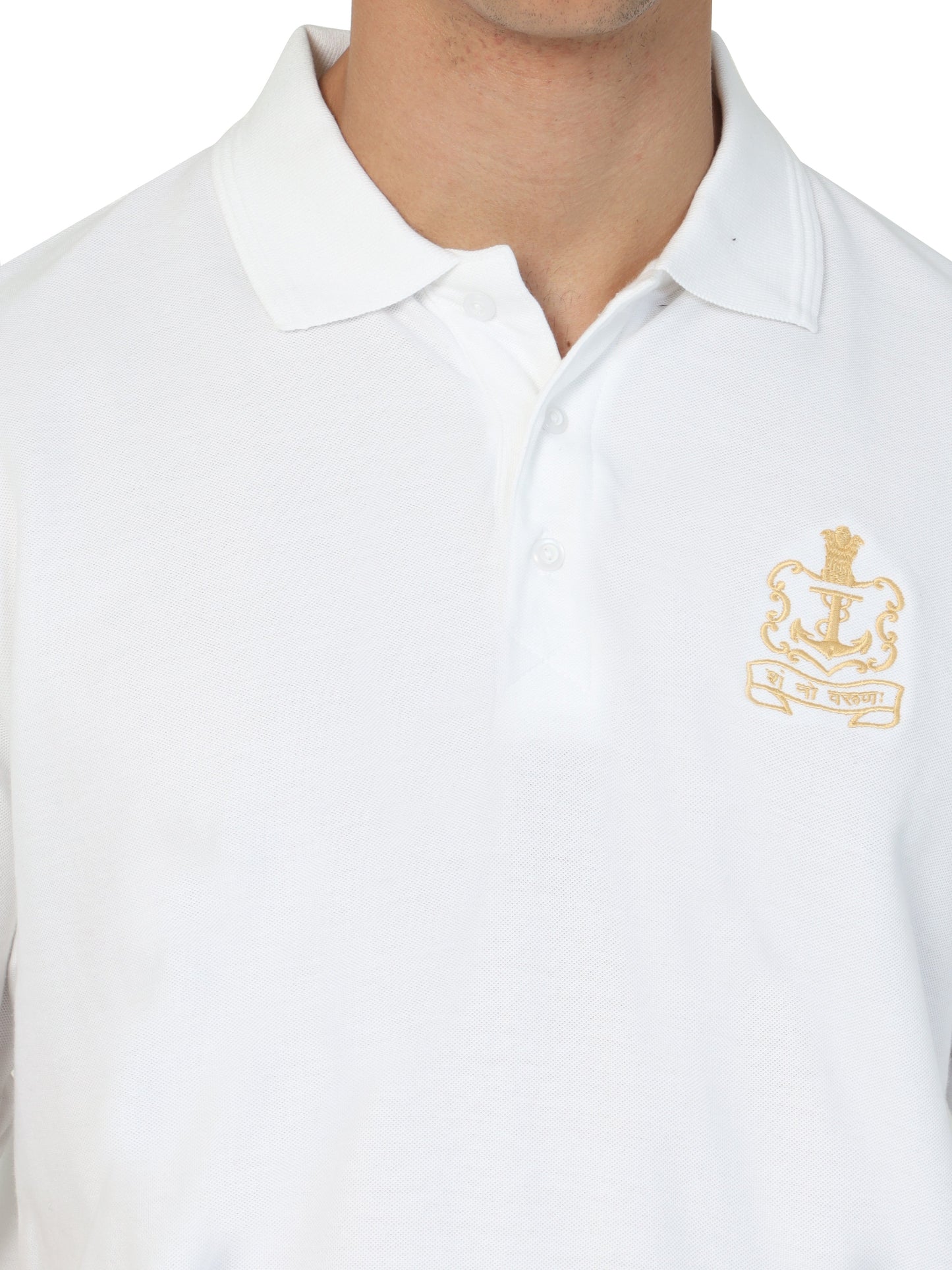 white INDIAN NAVY COLLARED T SHIRT