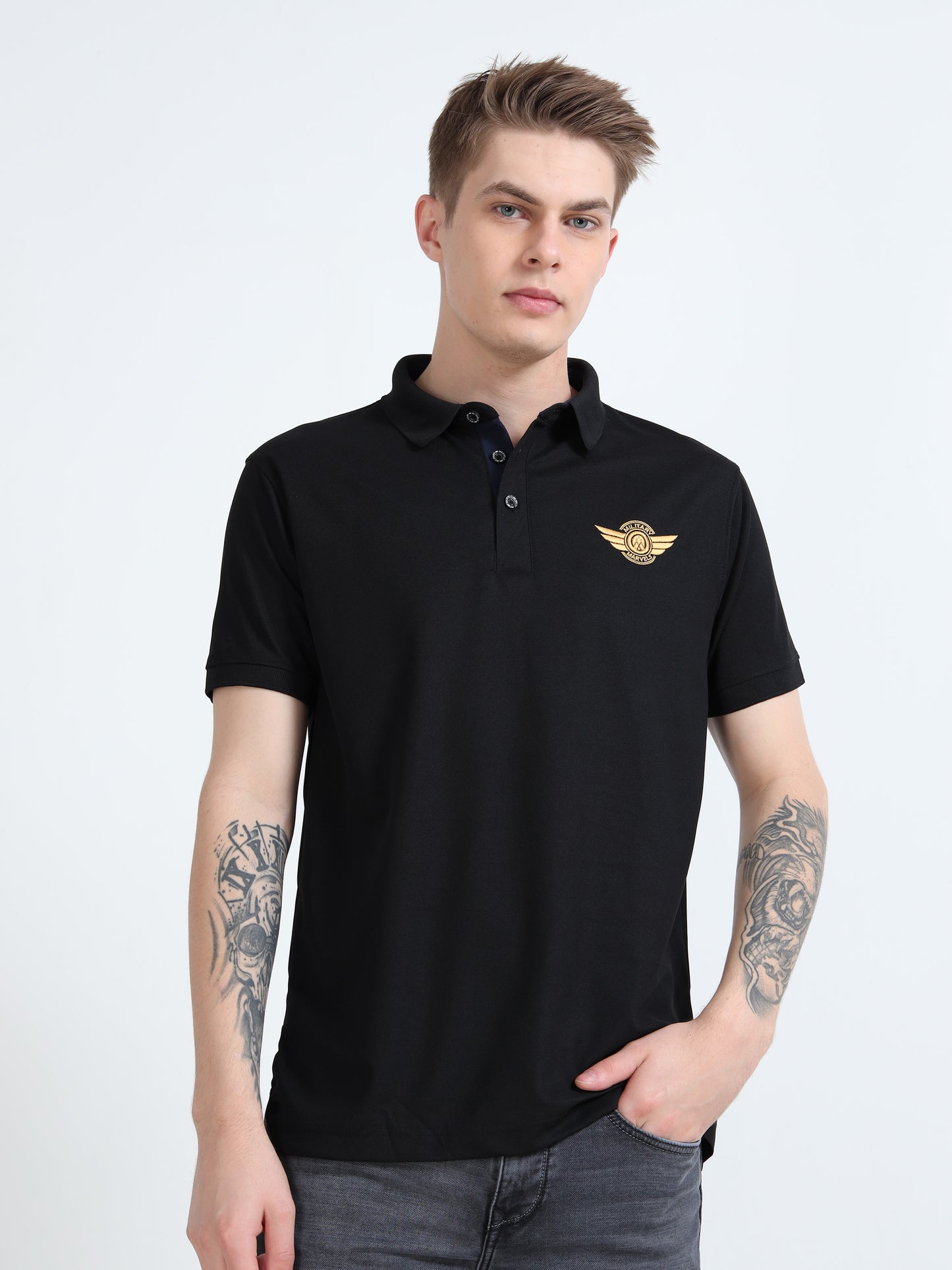 FIGHTER FIT | COLLARED T-SHIRT | BLACK