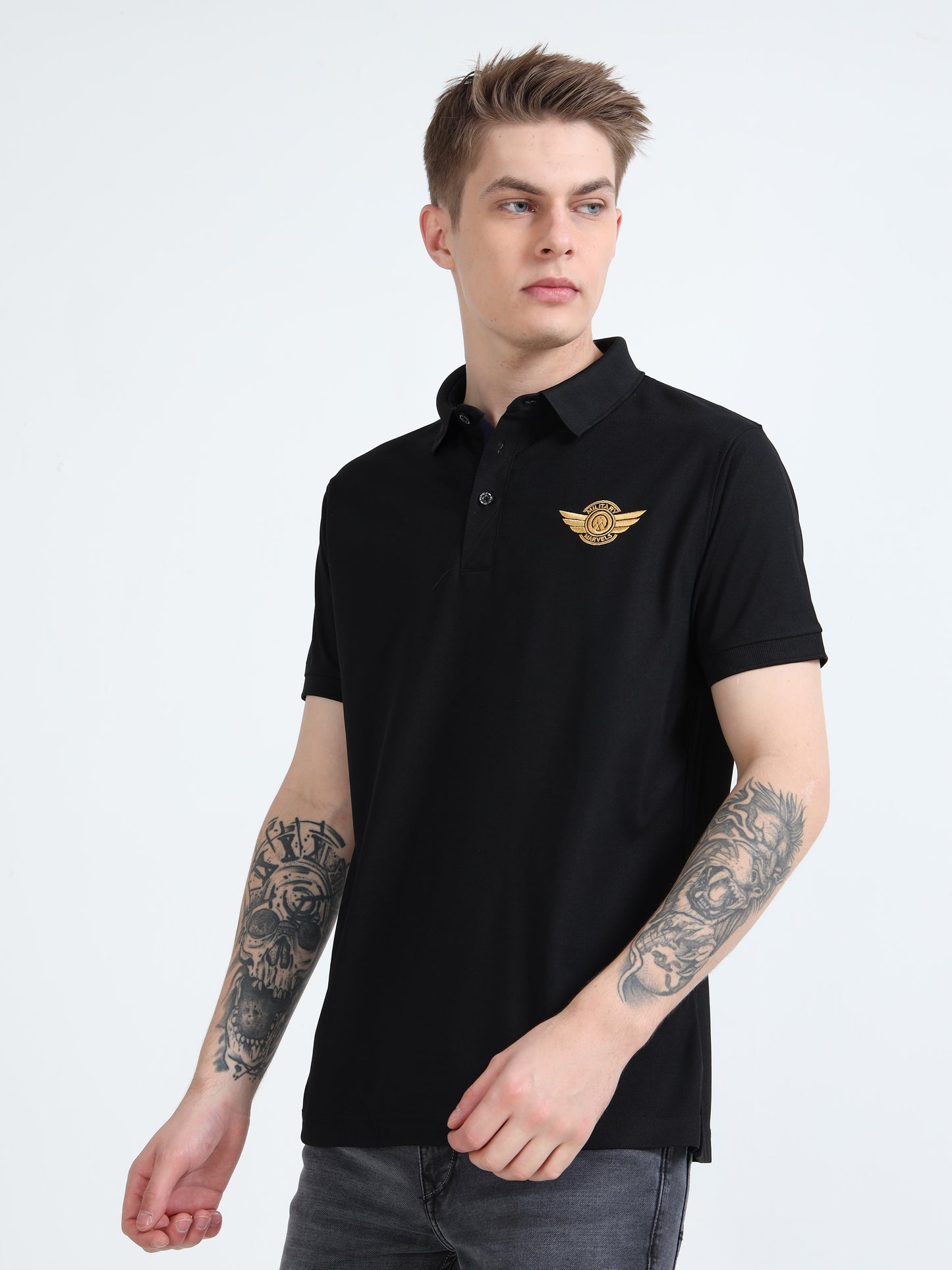 FIGHTER FIT | COLLARED T-SHIRT | BLACK