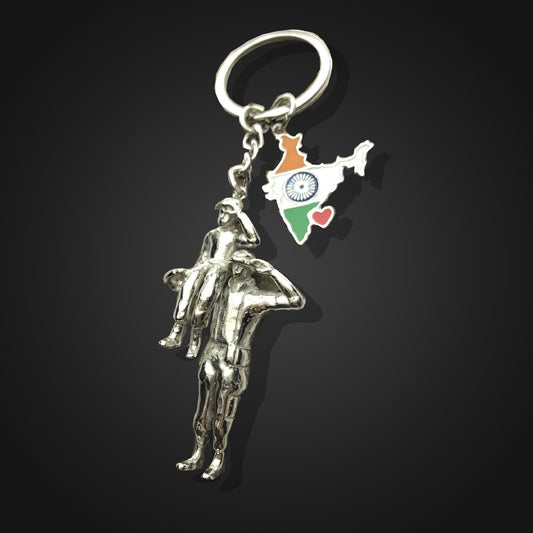 Soldier Standing With Son Metal Keychain