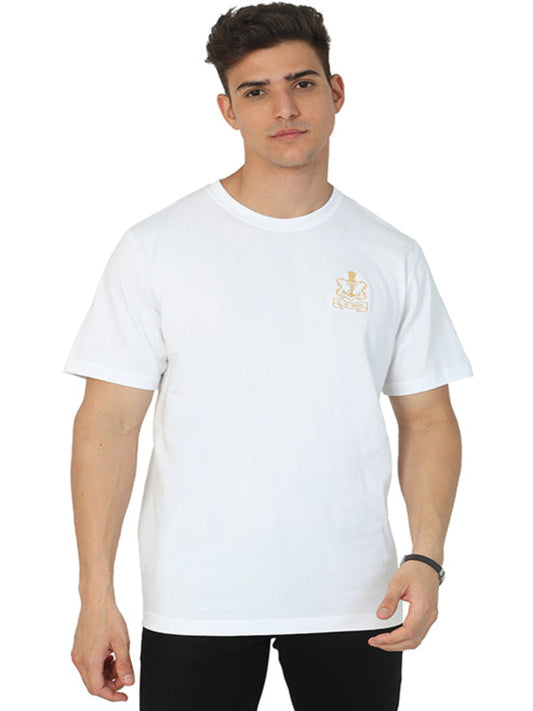 Round Neck White Indian Navy T Shirt for men