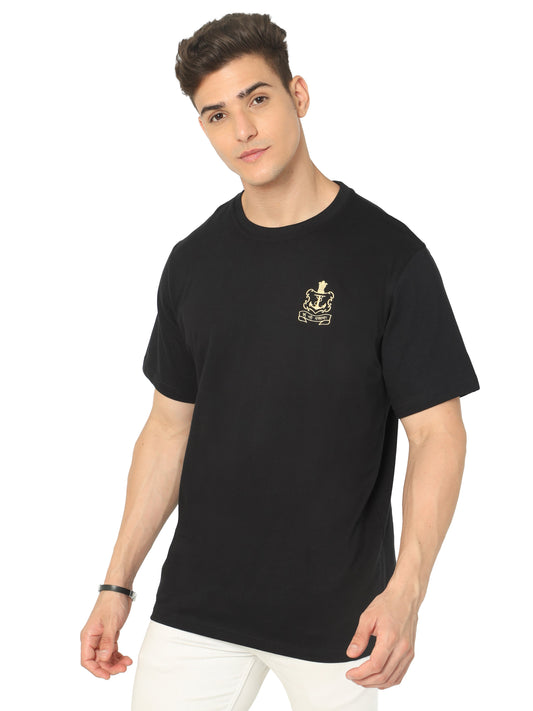 Round Neck Black Indian Navy T Shirt for men