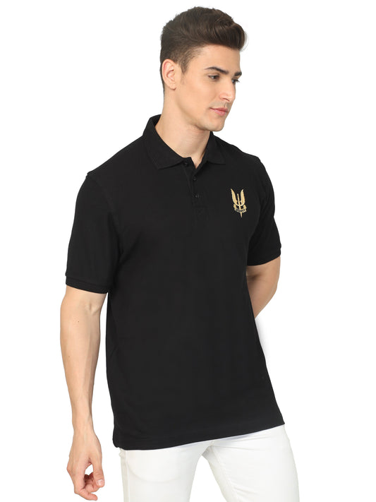 Balidan Badge T Shirt Black Collared for men