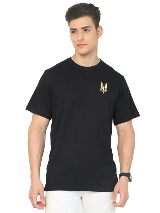 Black Round Neck Balidan Badge T Shirt for men