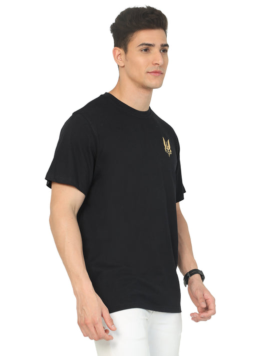Black Round Neck Balidan Badge T Shirt for men