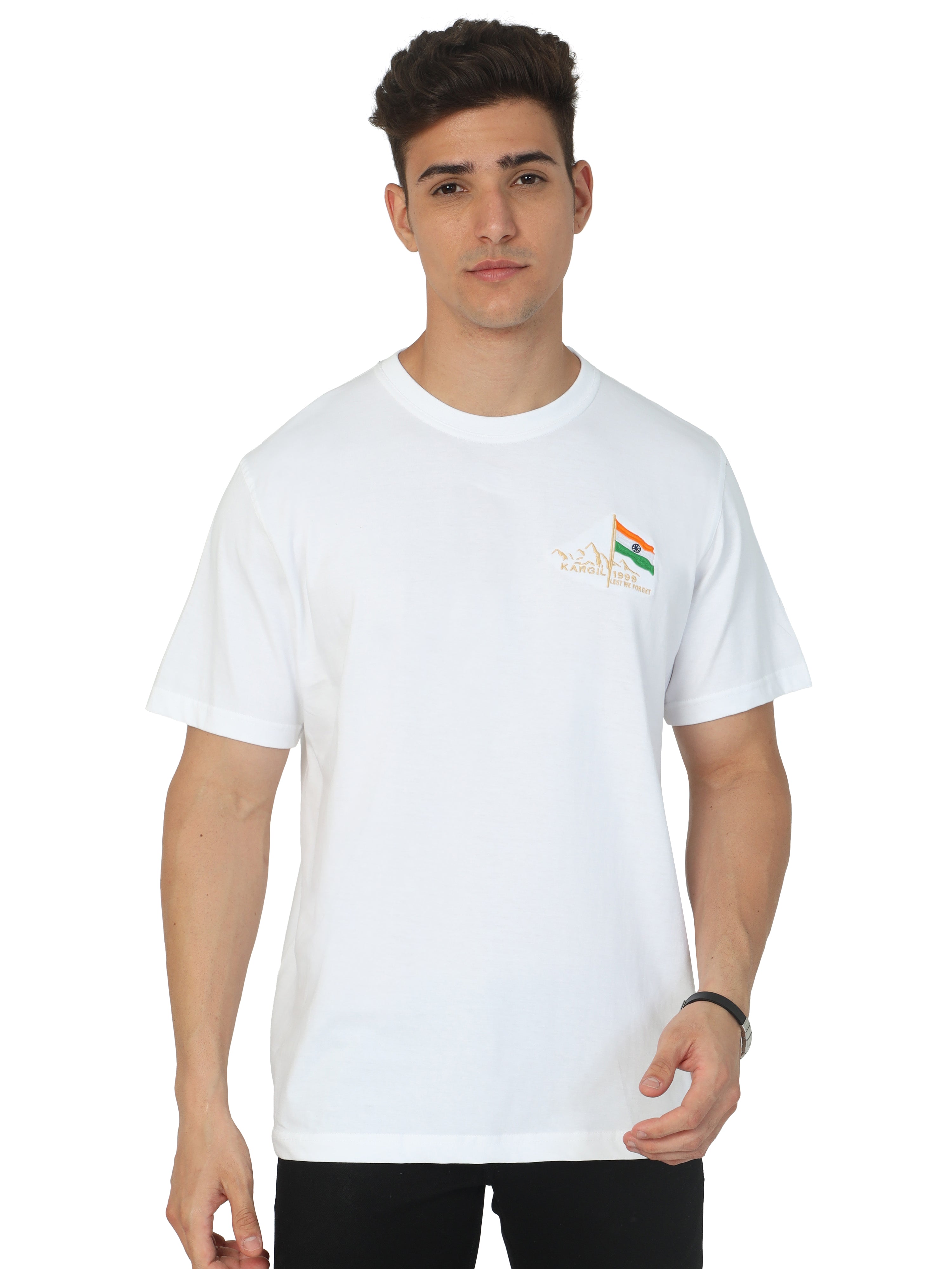 Round Neck White Kargil Tshirt for men