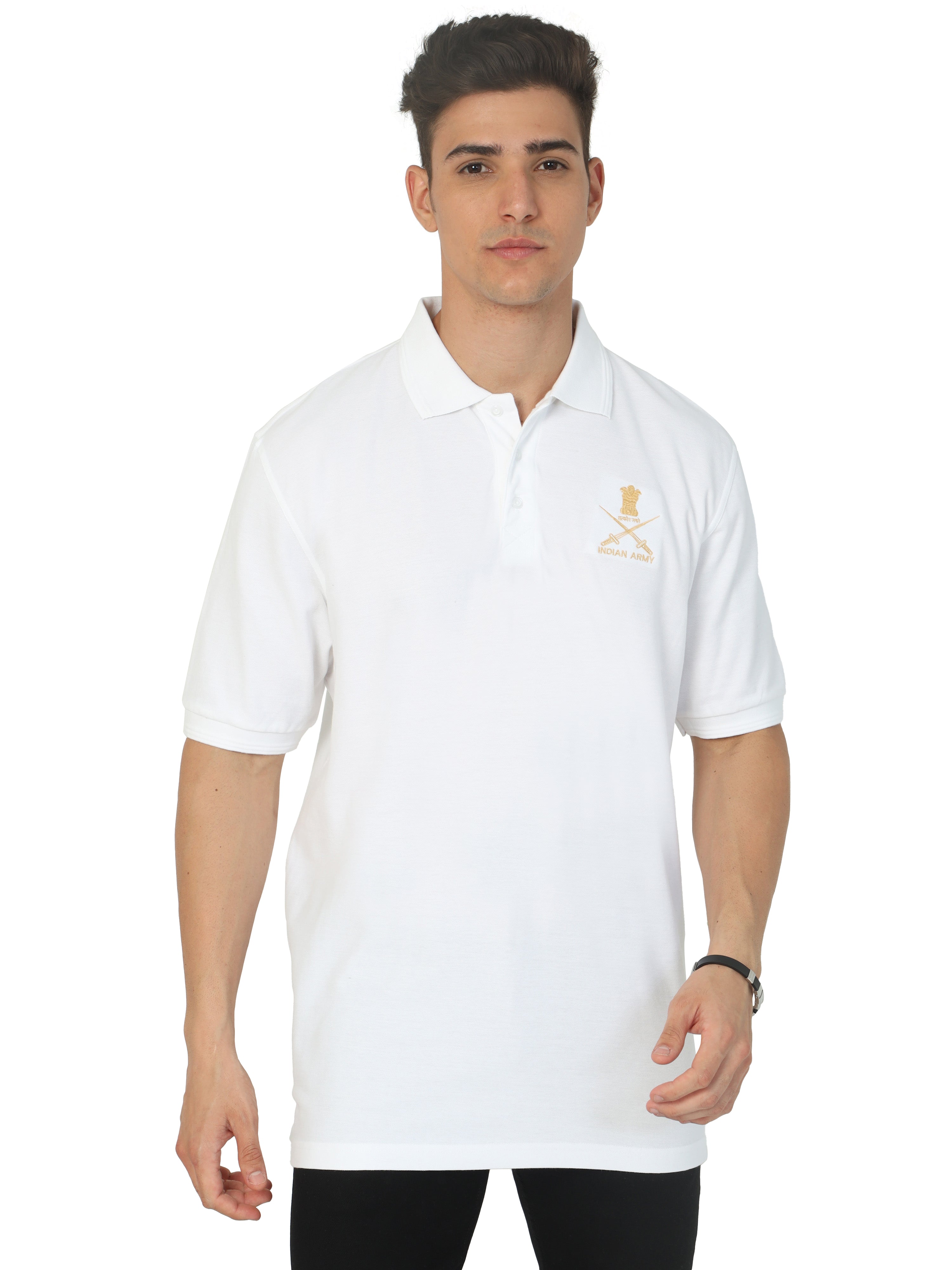 Buy White Men Collared Indian Army Tshirt Online Great Deal MILITARY MARVELS LLP